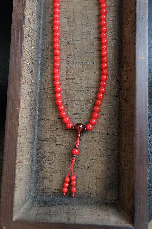 Coral Stone Prayer Mala With Turquoise Stone Spacer - Image 6