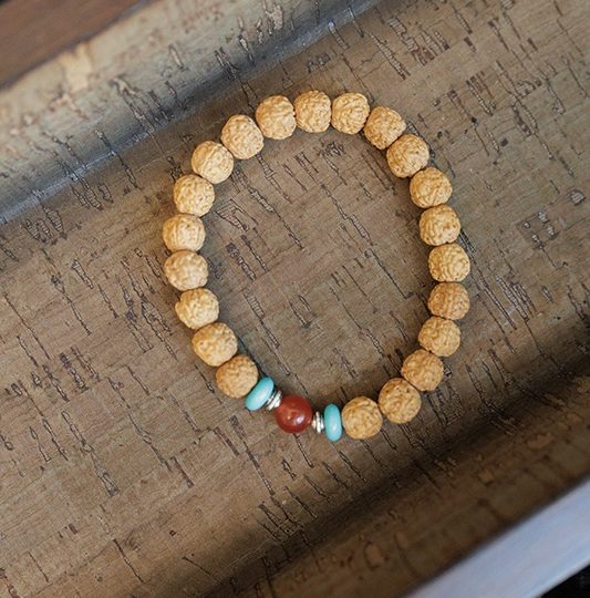 Rudraksha Bead Wrist Mala with Carnelian Stone