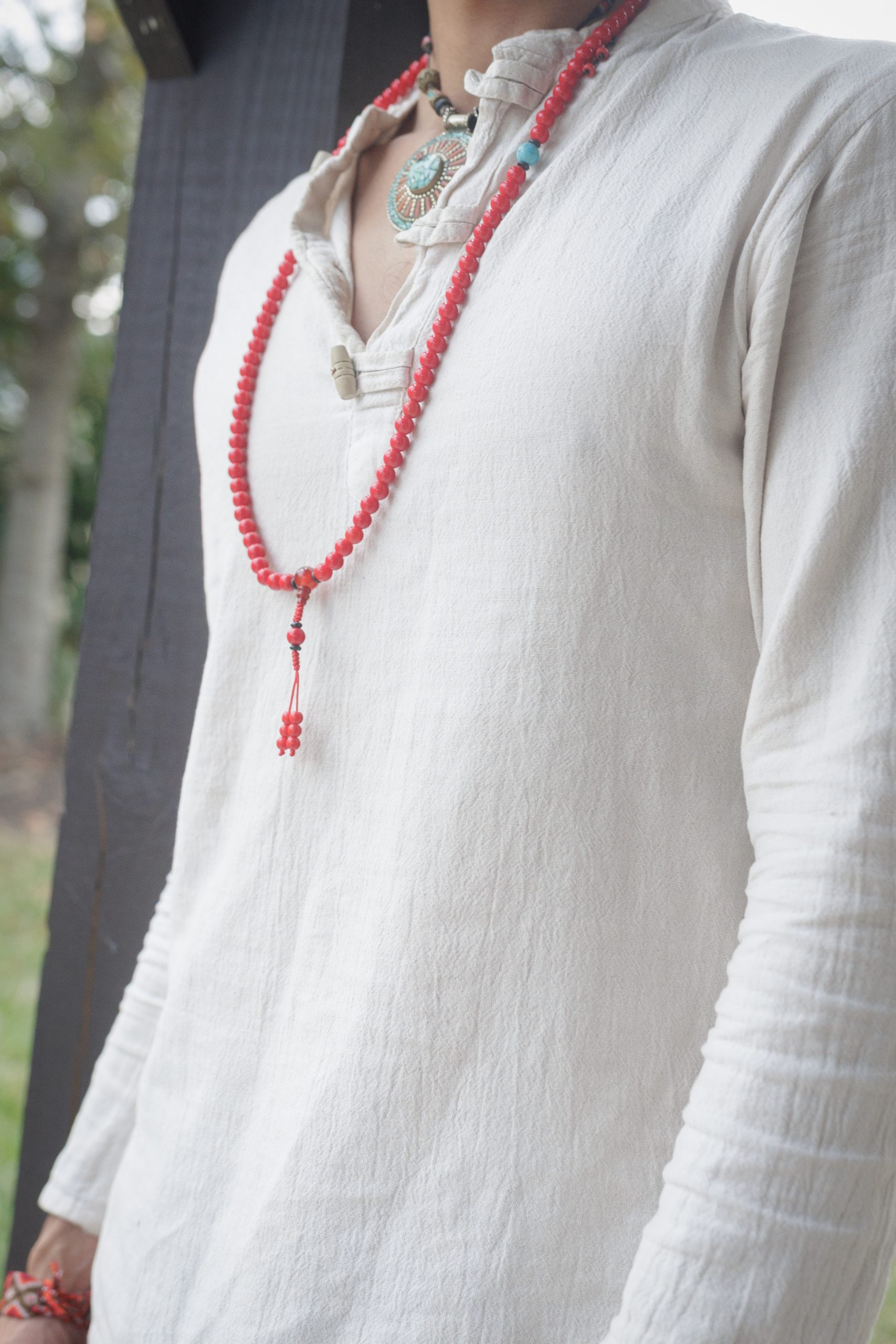 Coral Stone Prayer Mala With Turquoise Stone Spacer - Image 4